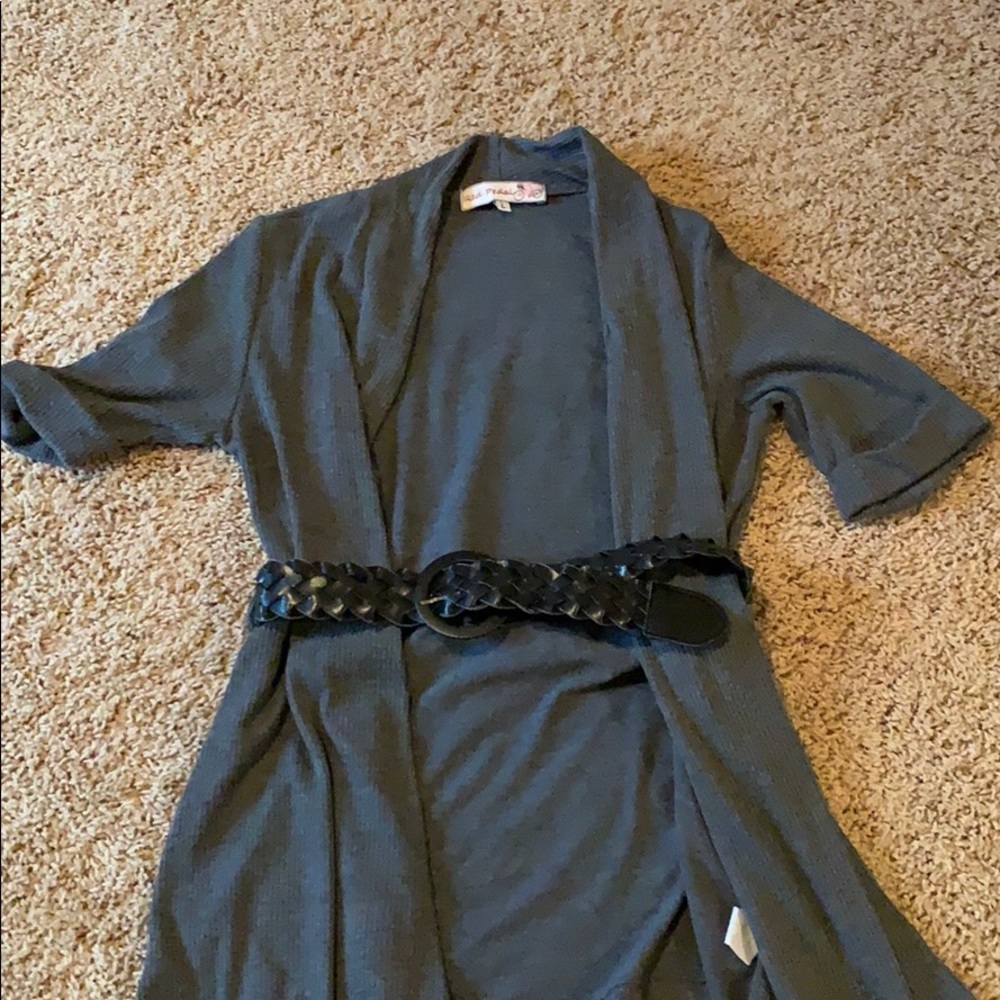 Gray belted cardigan